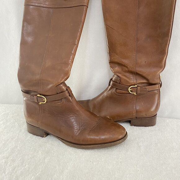 $495 TORY BURCH Nadine BROWN LEATHER Horse Bit Equestrian BOOTS Size 11 #5207 - Picture 4 of 16